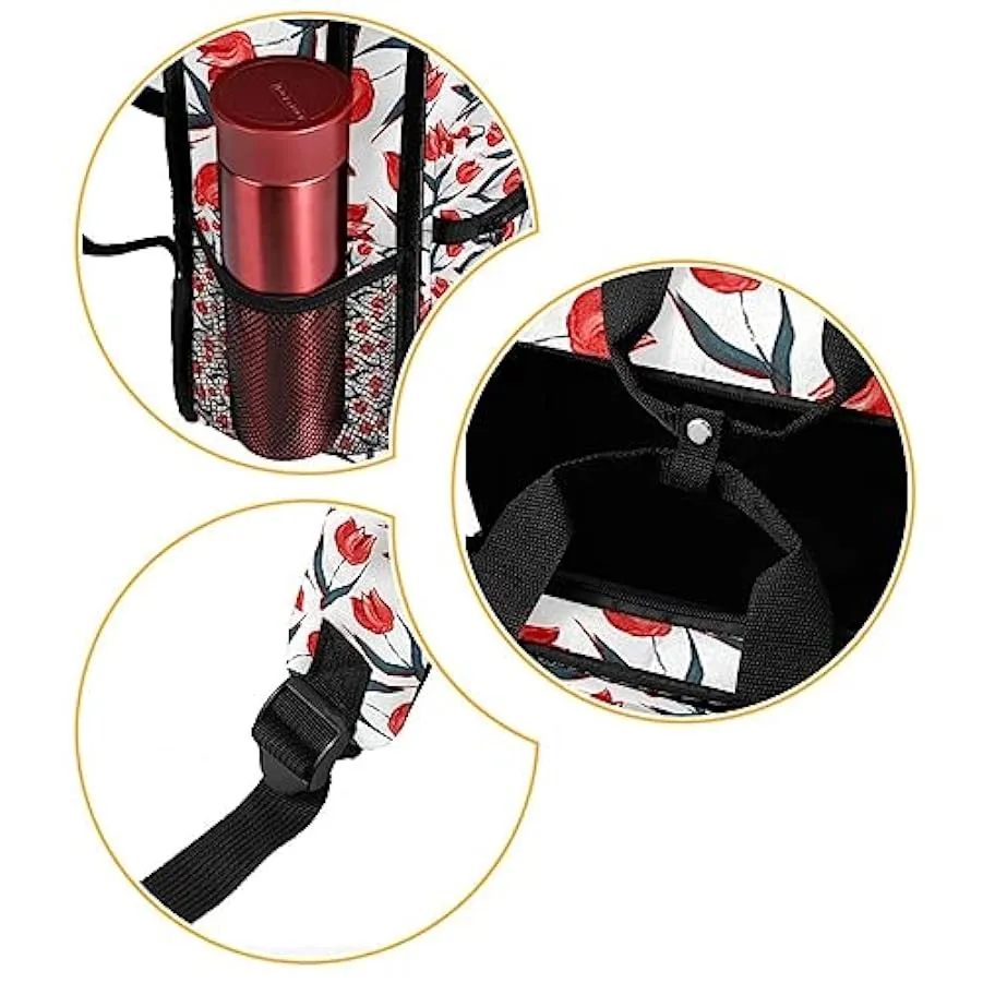 suojapuku Zaino casual per uomo e donna Zaino classico di base,Red Tulip Art Retrò floreale,Zaino universitario piccolo zainetto