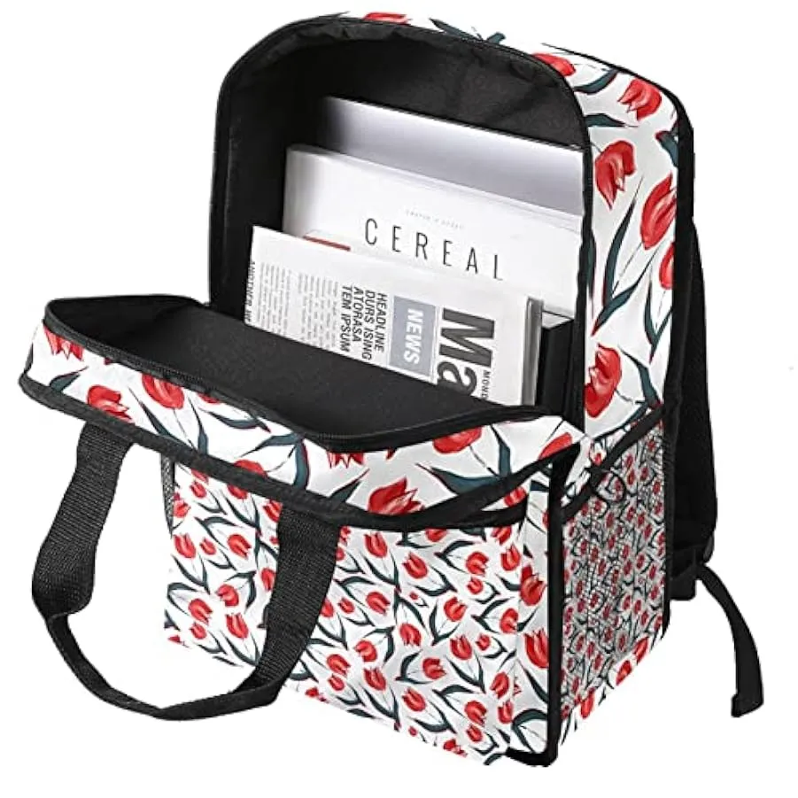 suojapuku Zaino casual per uomo e donna Zaino classico di base,Red Tulip Art Retrò floreale,Zaino universitario piccolo zainetto
