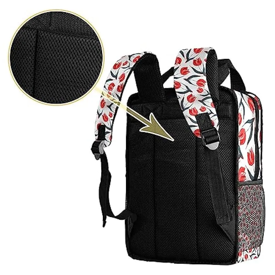 suojapuku Zaino casual per uomo e donna Zaino classico di base,Red Tulip Art Retrò floreale,Zaino universitario piccolo zainetto