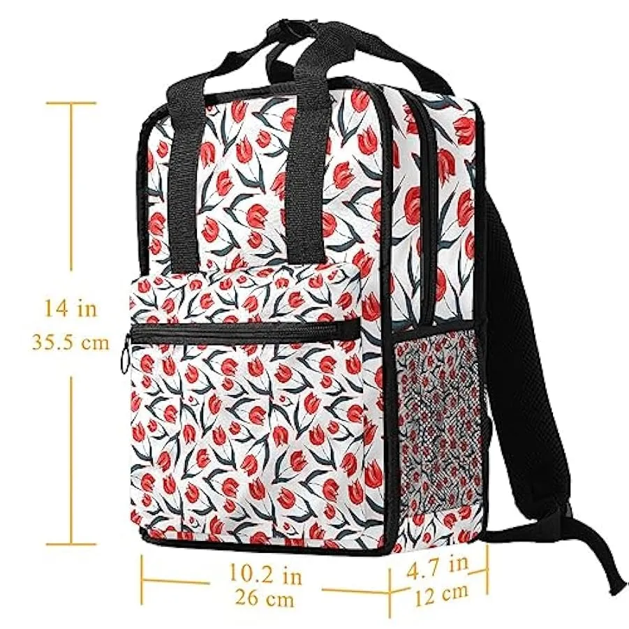 suojapuku Zaino casual per uomo e donna Zaino classico di base,Red Tulip Art Retrò floreale,Zaino universitario piccolo zainetto