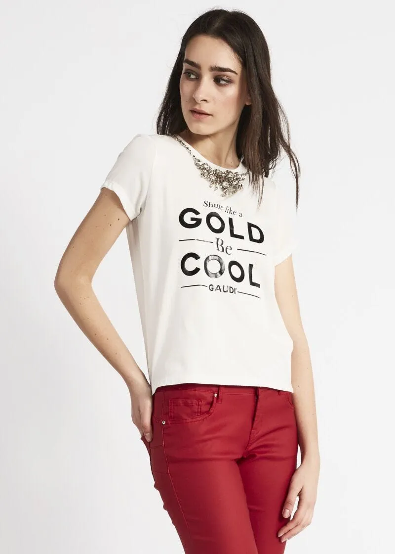 T-shirt con applicazioni gioiello