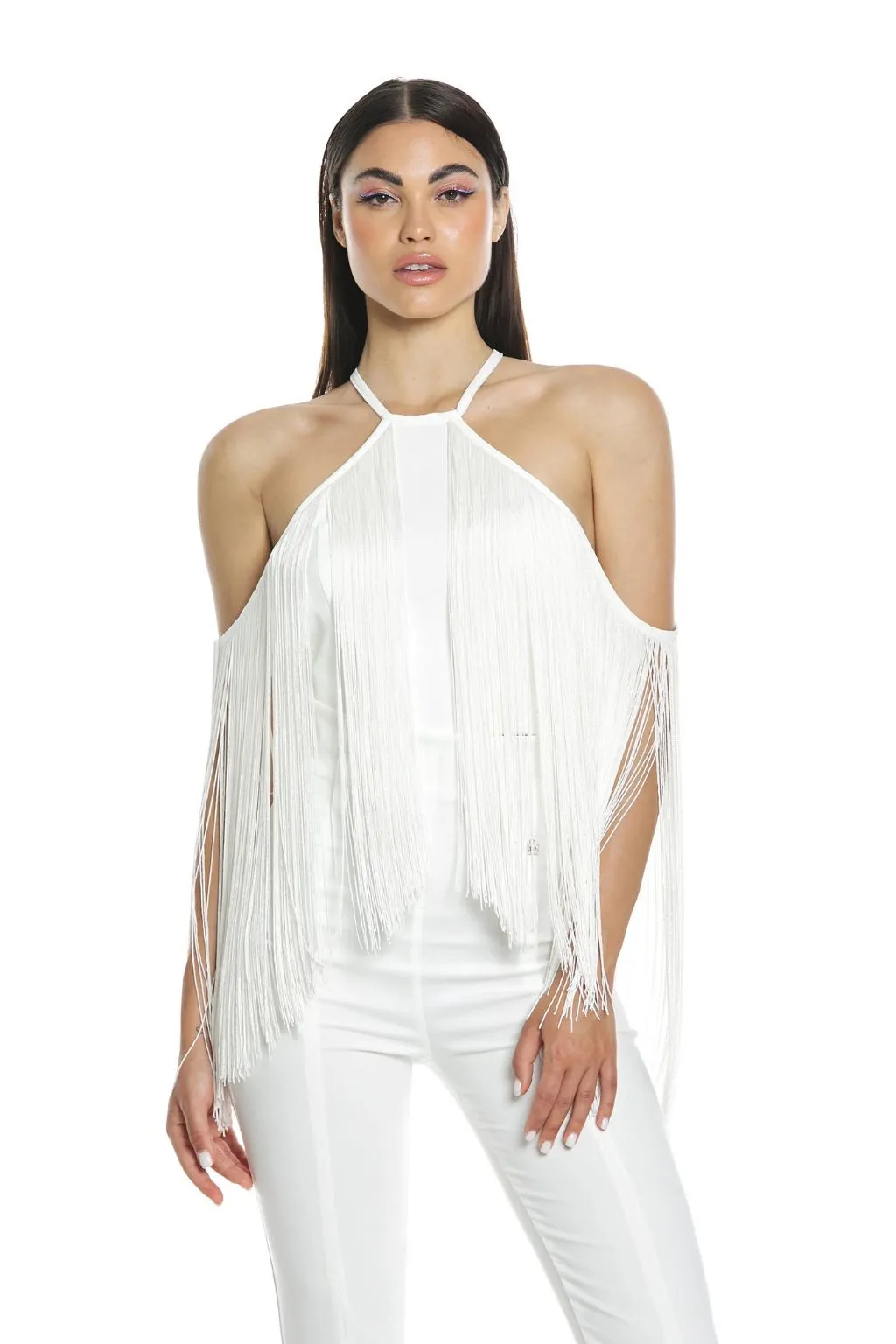 TOP DONNA BIANCO LATTE RELISH CON FRANGE SERPENTINO
