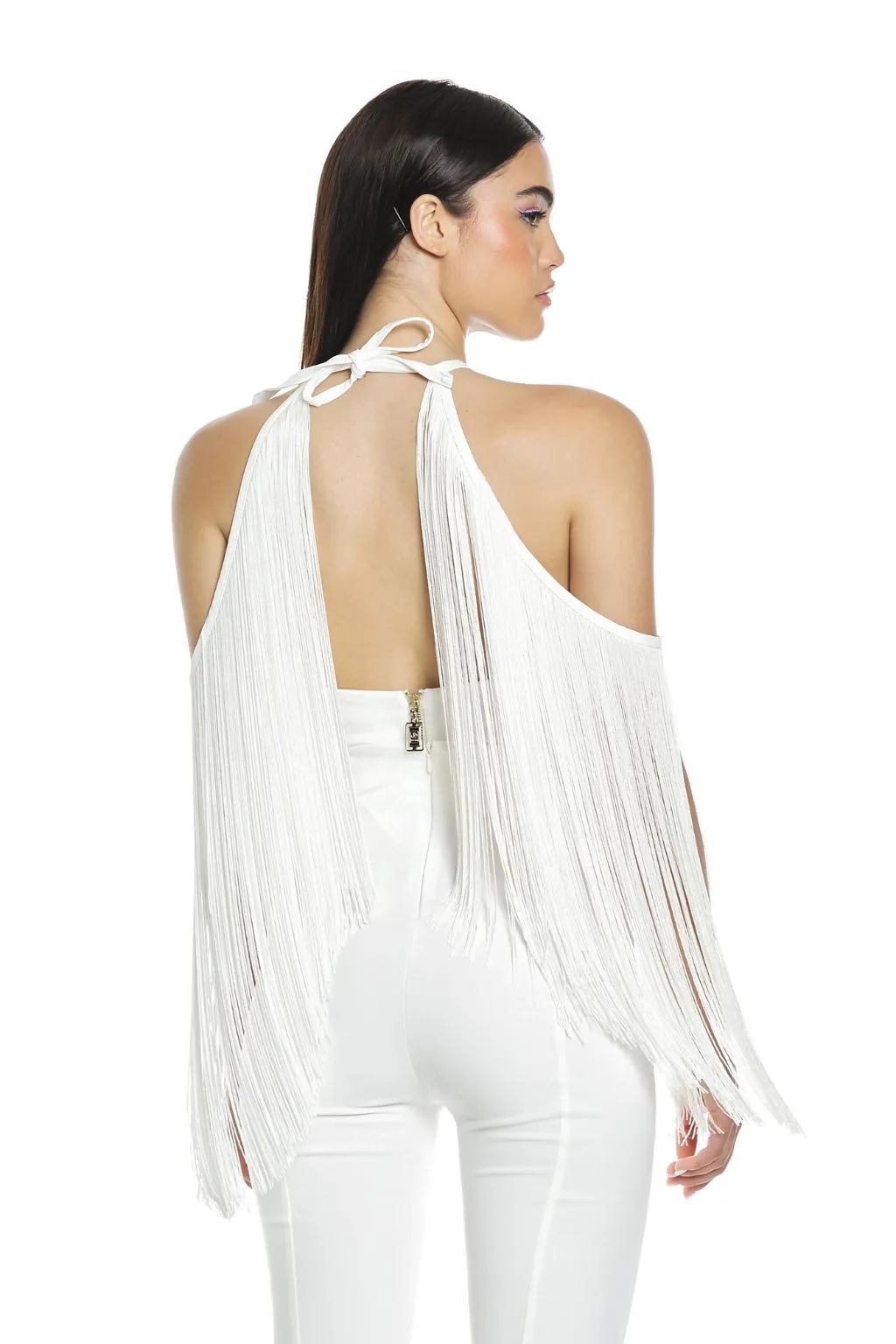 TOP DONNA BIANCO LATTE RELISH CON FRANGE SERPENTINO