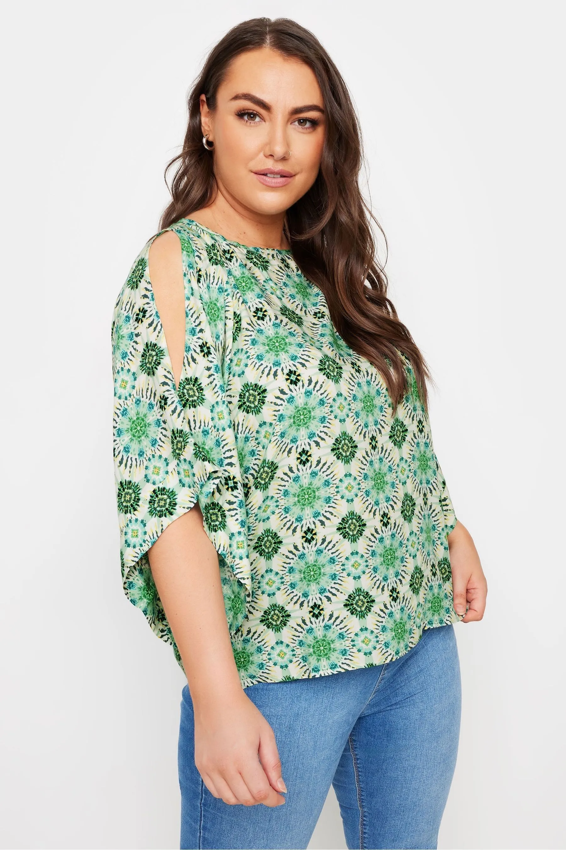 Yours Curve Abstract Cold Shoulder Blouse    