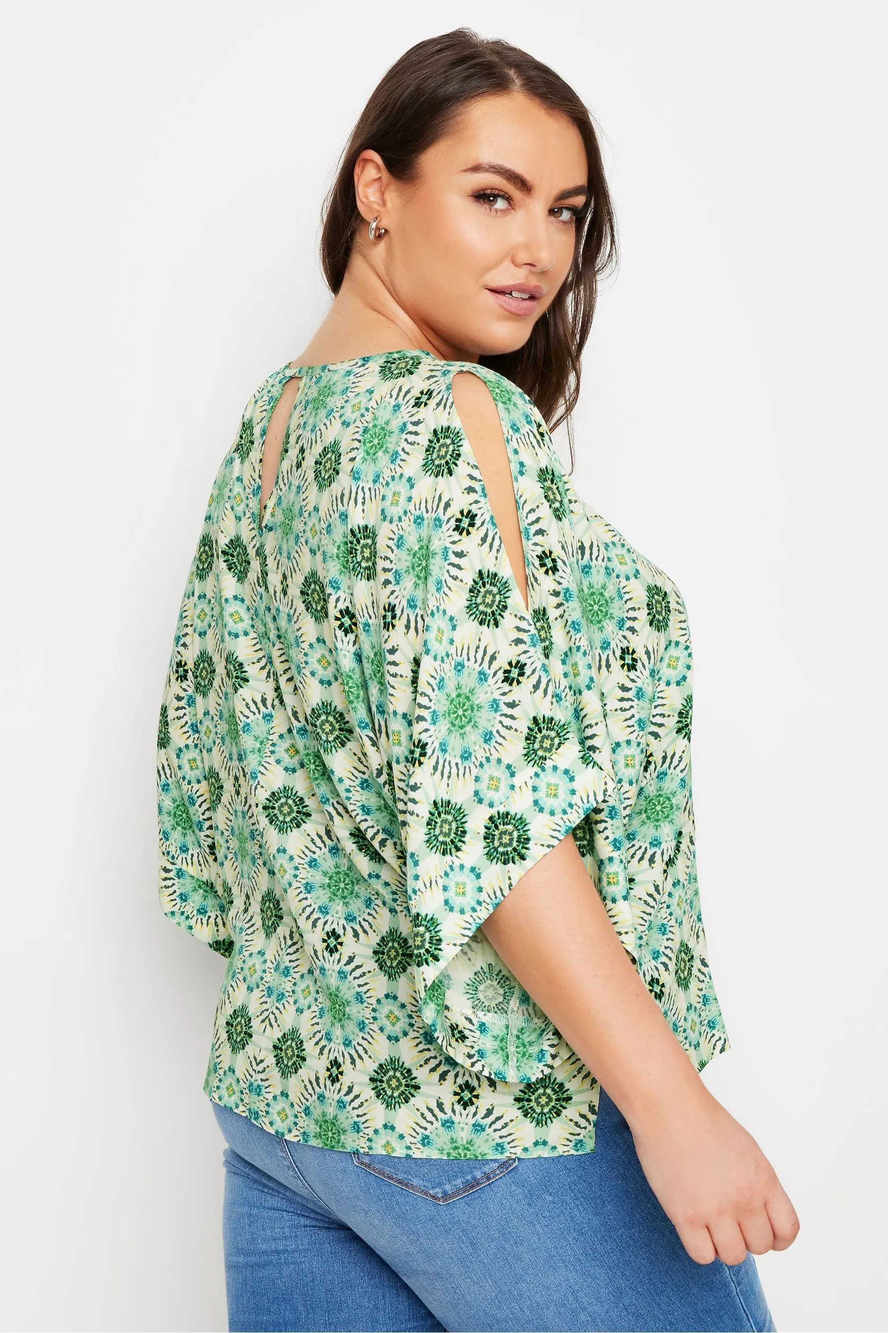 Yours Curve Abstract Cold Shoulder Blouse    