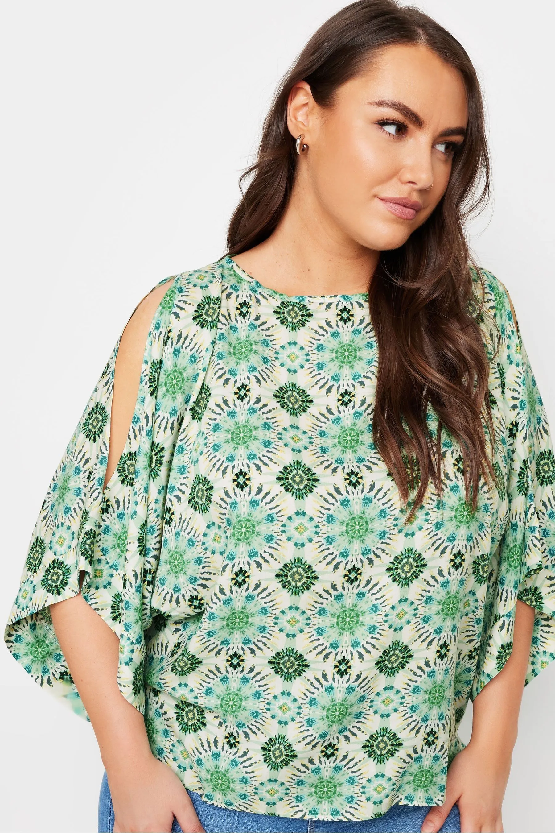 Yours Curve Abstract Cold Shoulder Blouse    
