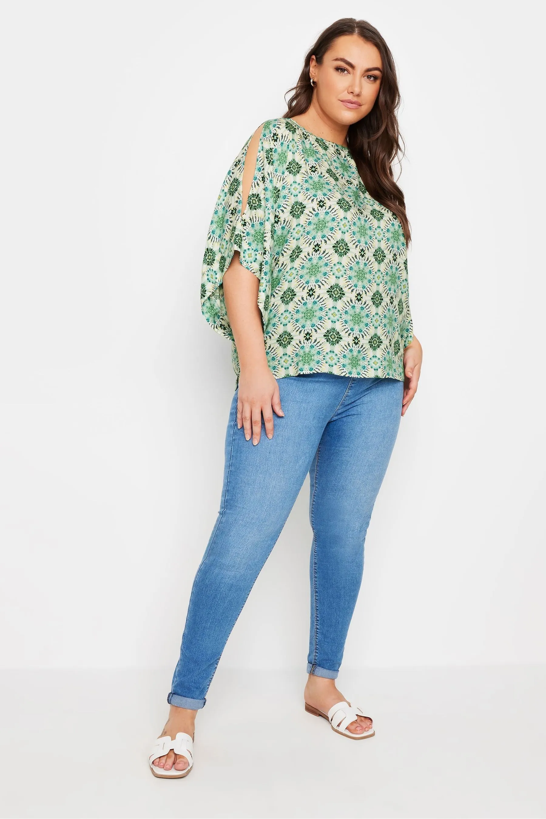 Yours Curve Abstract Cold Shoulder Blouse    